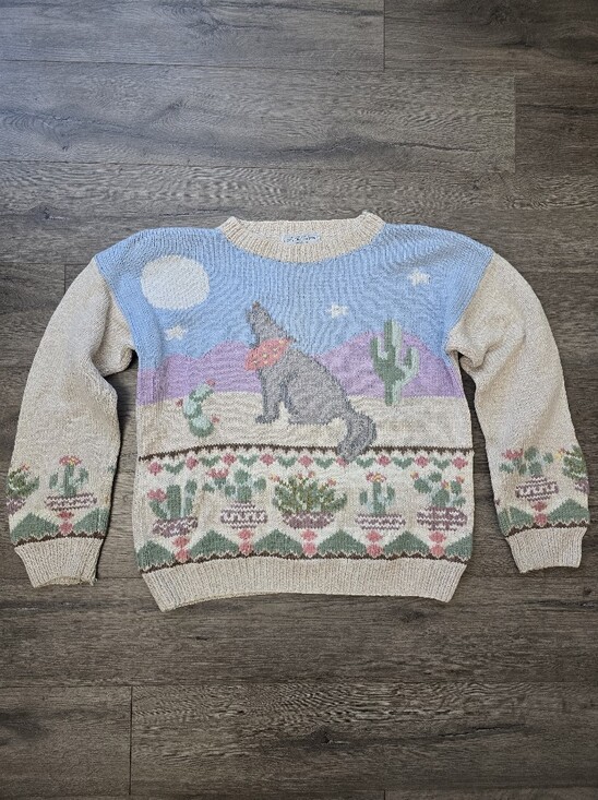 South Cotton Sweaters - 1990's South Cotton Hand Knitted Sweater Coyote Southwest Cottagecore Cabin